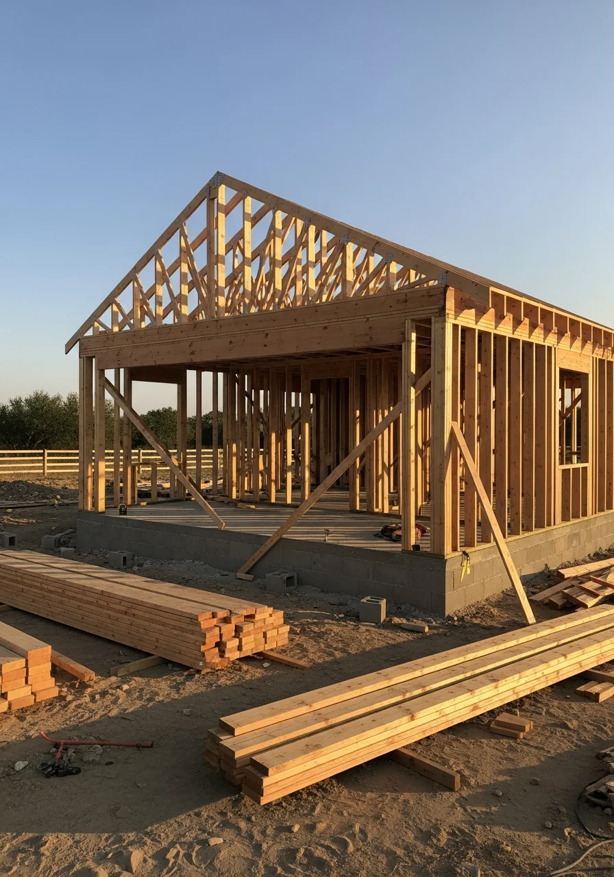 New custom home construction in Floresville Texas with ranch-style architecture