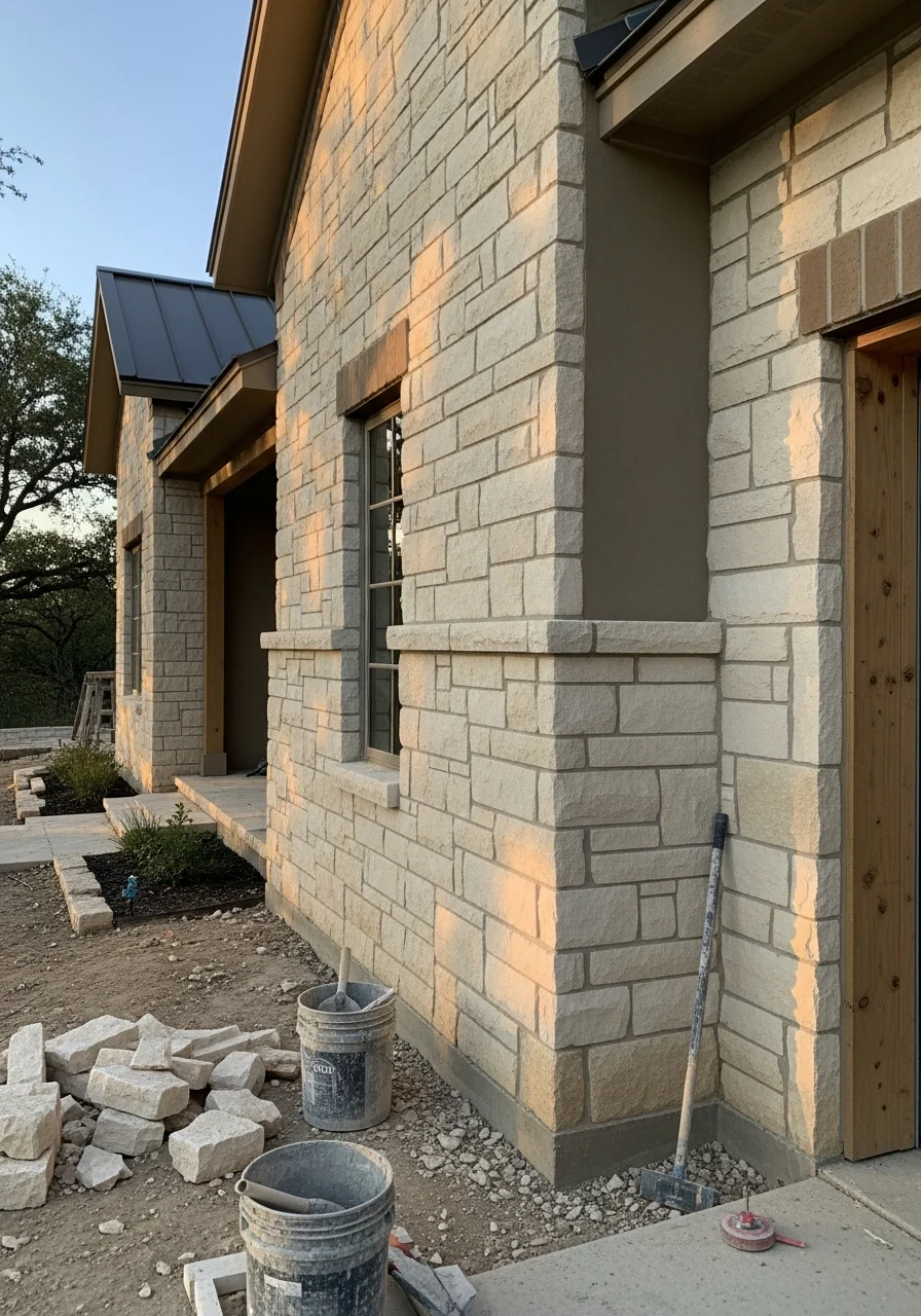 Service professional on New Braunfels home exterior, showcasing quality workmanship.